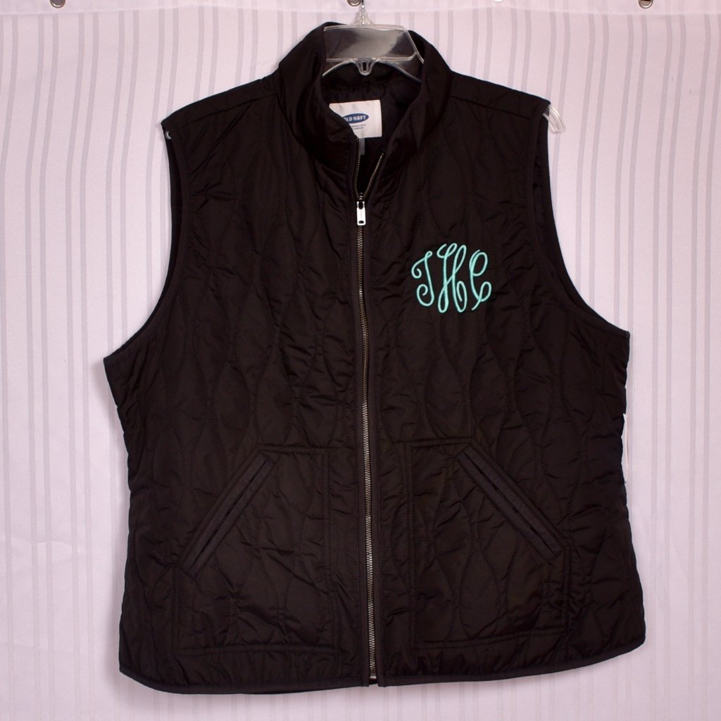 Old Navy Black Puffer Monogram "Thc'' Vest Size Xl